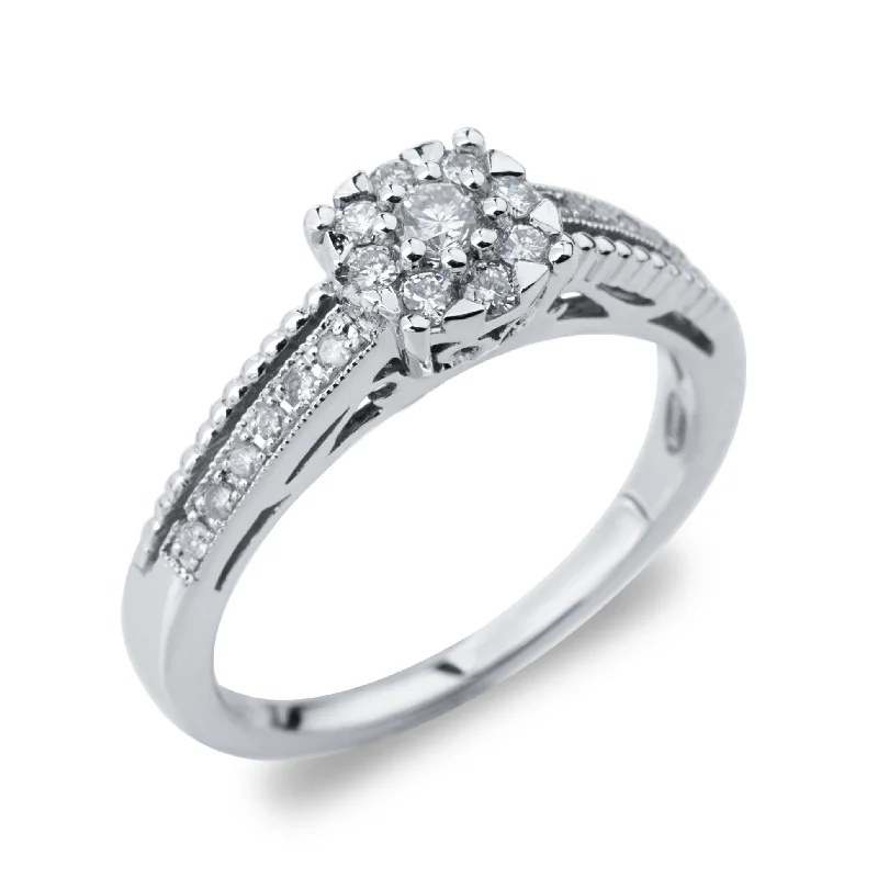 Women’s platinum and diamond engagement rings-925 STERLING SILVER HALO DIAMOND ENGAGEMENT RING