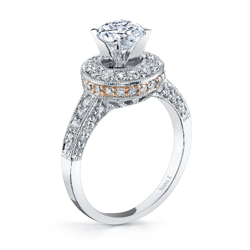 Women’s platinum diamond solitaire engagement rings-18K Two Tone Halo Diamond Engagement Ring