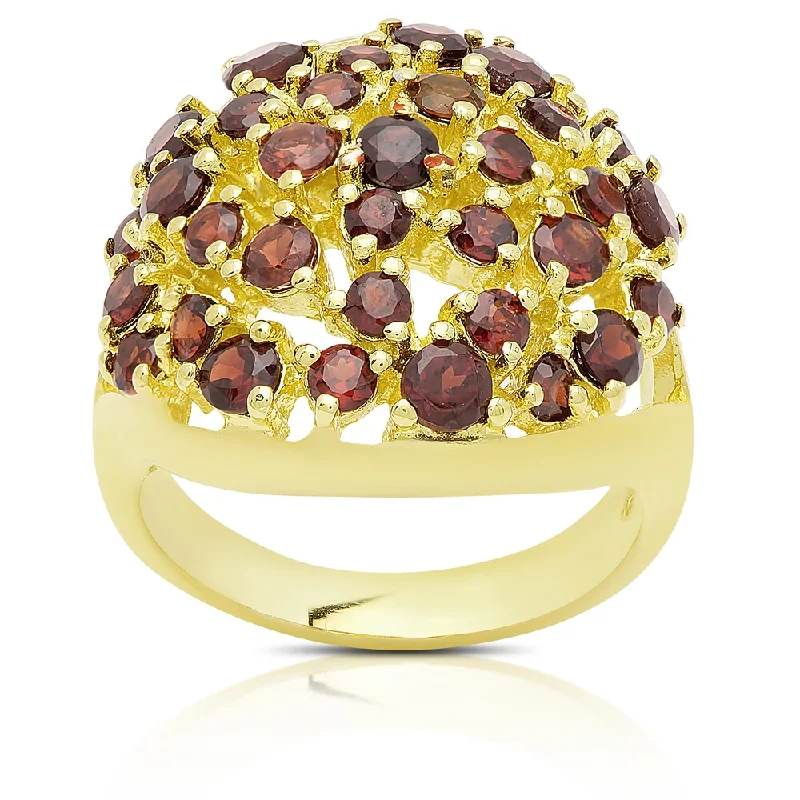 Women’s floral rings-Dolce Giavonna Gold Over Silver Garnet Cluster Ring