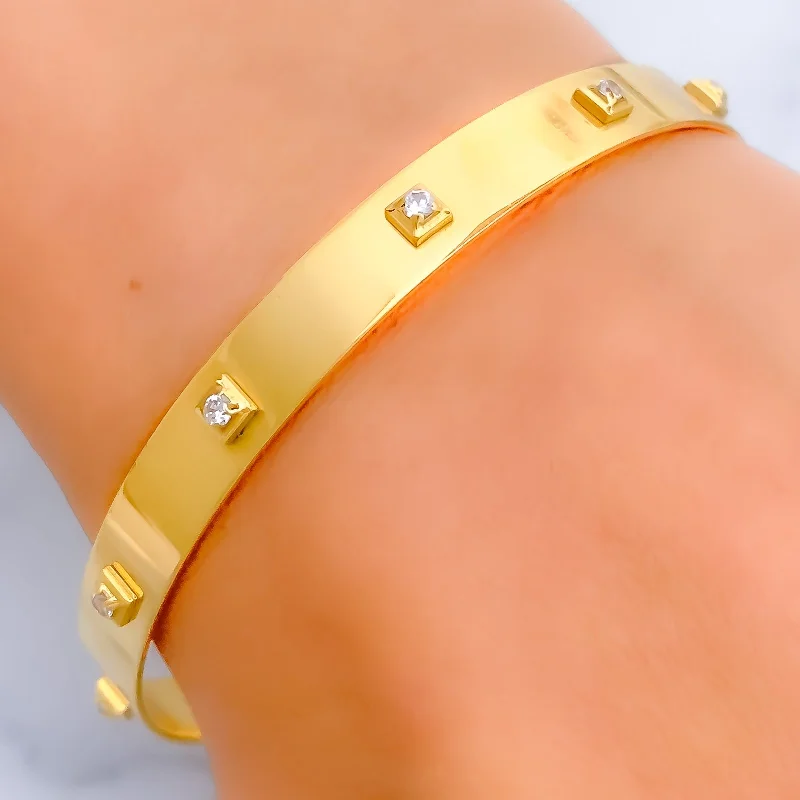 Women’s gold-plated bangles-Custom - Timeless Square Accented 22k Gold CZ Bangle - Shazia