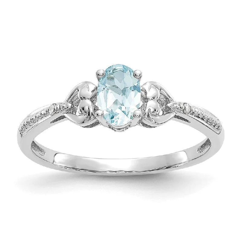 Women’s heirloom engagement rings-10k White Gold Aquamarine and Diamond Ring-WBC-10XB288