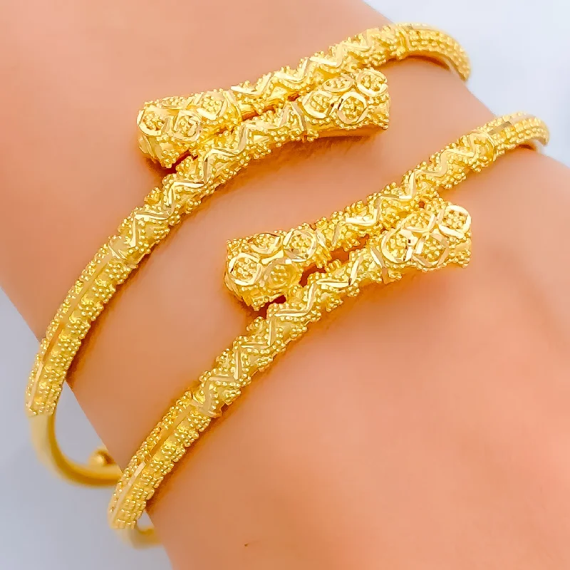 Women’s gold bangles-Elongated 22k Gold Adjustable Pipe Bangles